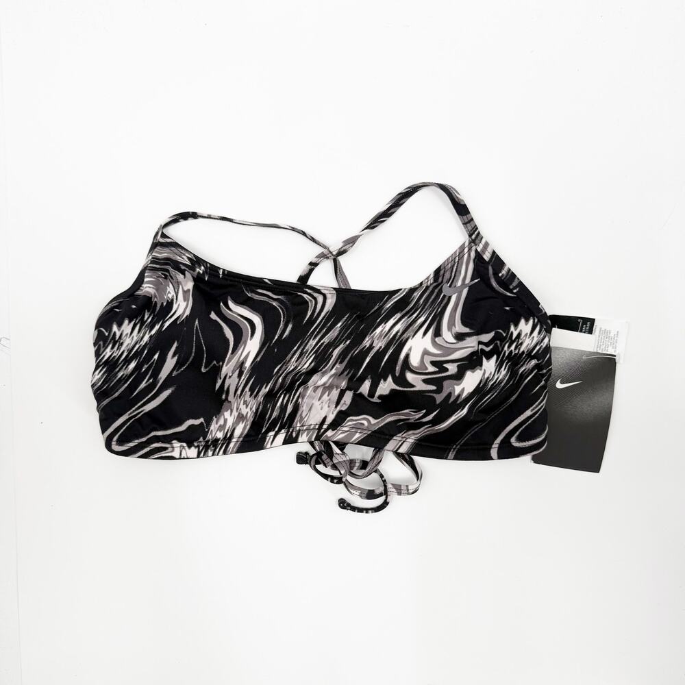 Nike Swim Bikini Top SZ Large Ness Crossback NWT B&W Marble Athletic Swim Beach